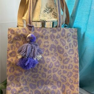 Lavender Leopard Canvas Tote with Tassel - America & Beyond Bag